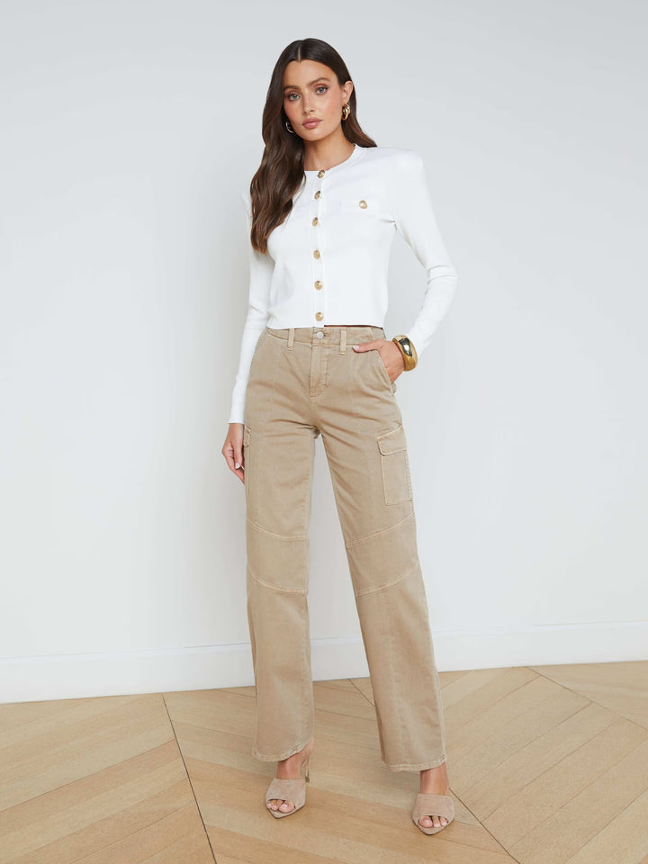 TOULOUSE CROP CREW NECK CARDIGAN (IVORY) - L'AGENCE