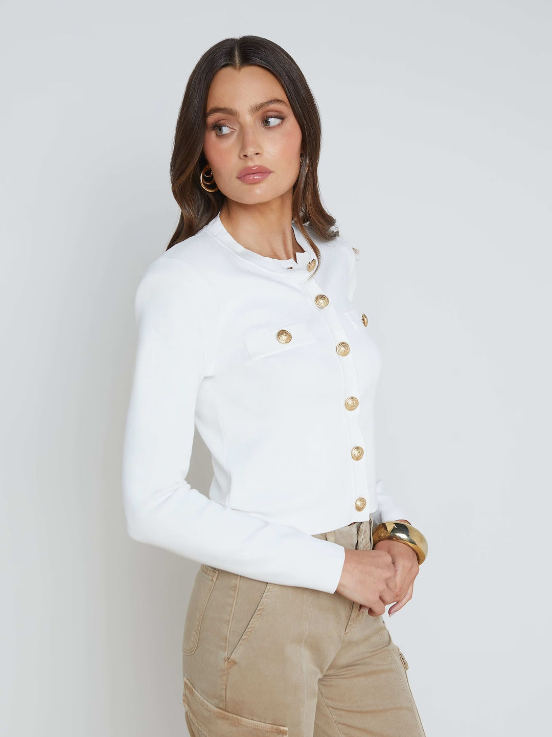 TOULOUSE CROP CREW NECK CARDIGAN (IVORY) - L'AGENCE