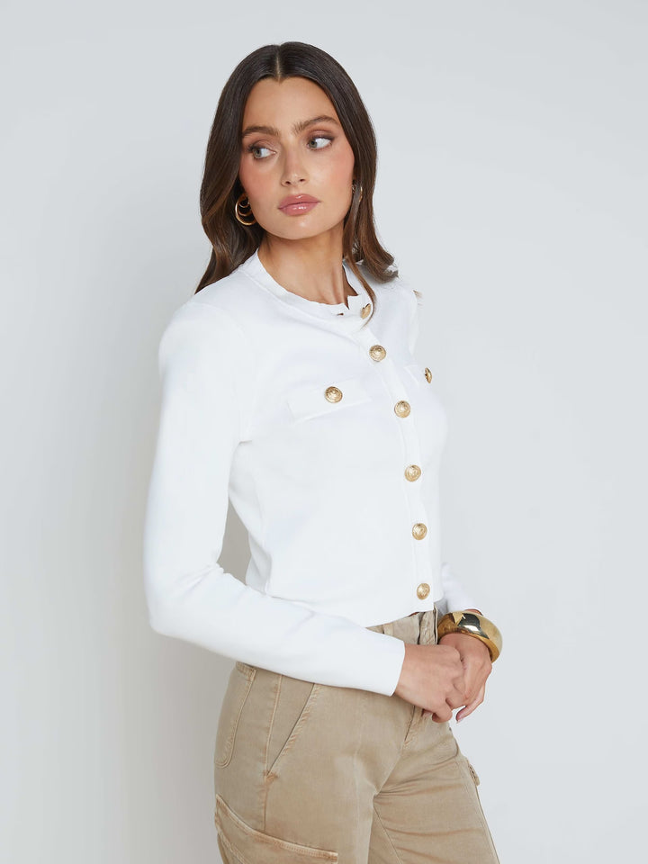 TOULOUSE CROP CREW NECK CARDIGAN (IVORY) - L'AGENCE