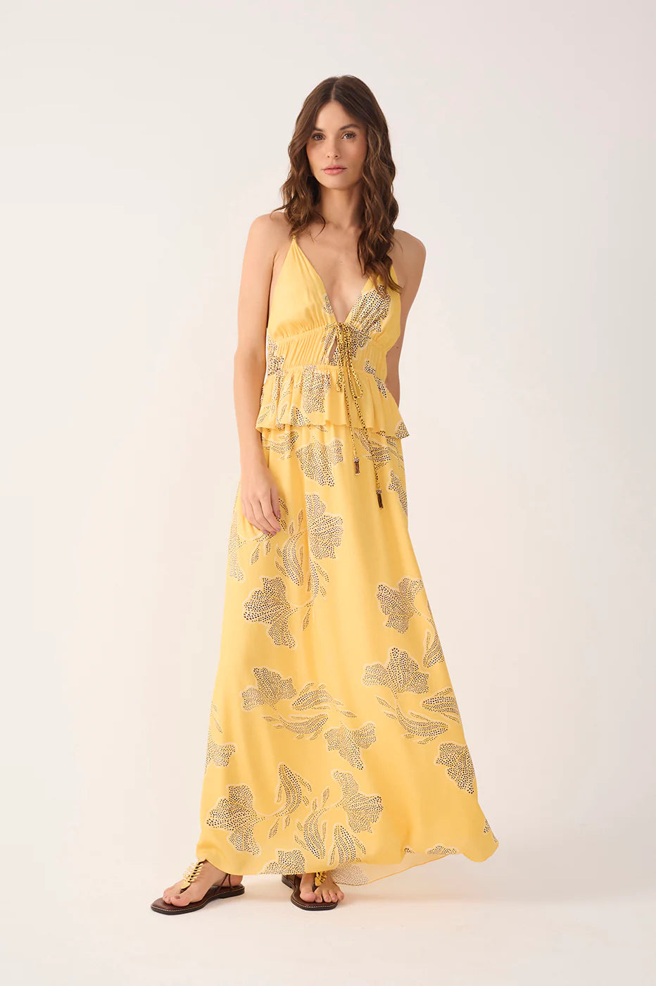 DRAWSTRING RUFFLE MAXI DRESS (YELLOW LAKE) - DRESS TO