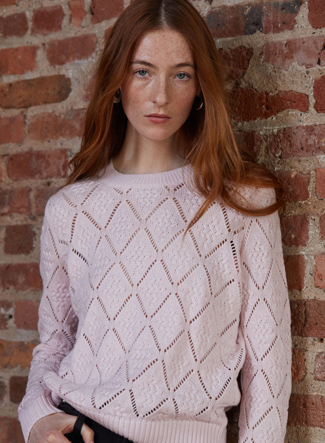 DIAMOND STITCH POINTELLE CREW (PINK) - AUTUMN CASHMERE