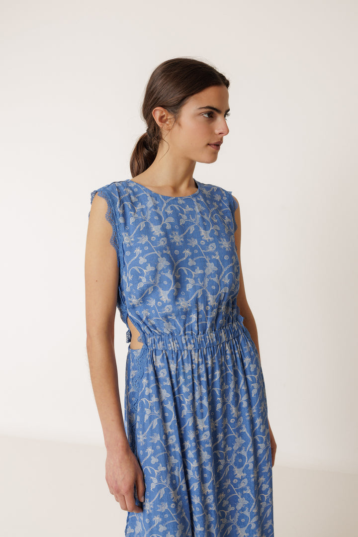 FLORAL TANK MIDI DRESS (AZUL BRITANICO) - INDI&COLD