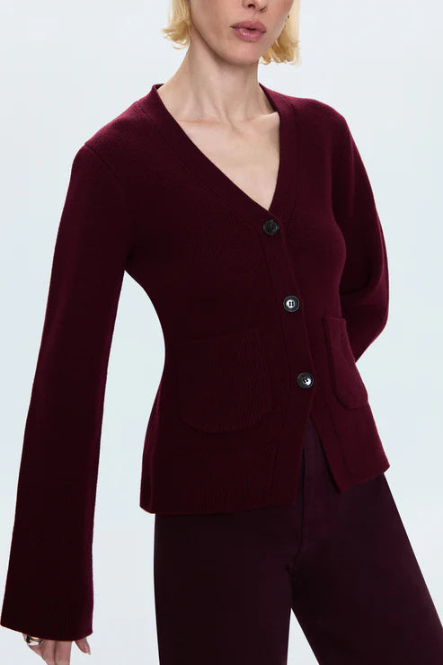 AERON V-NECK CARDIGAN SWEATER - PISTOLA