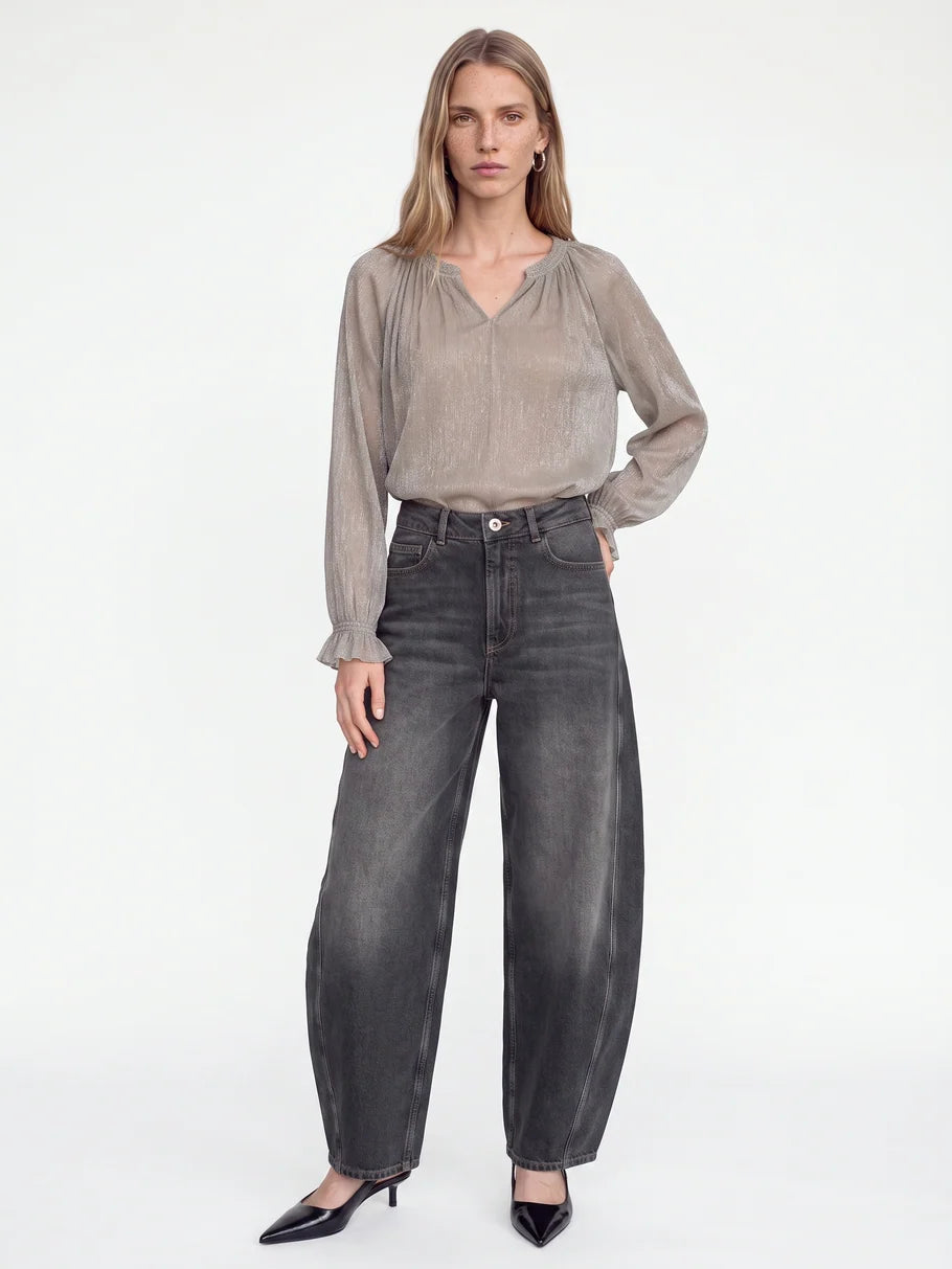 XIMENA GLAM V-NECK BLOUSE (MOURNING DOVE) - MOS MOSH