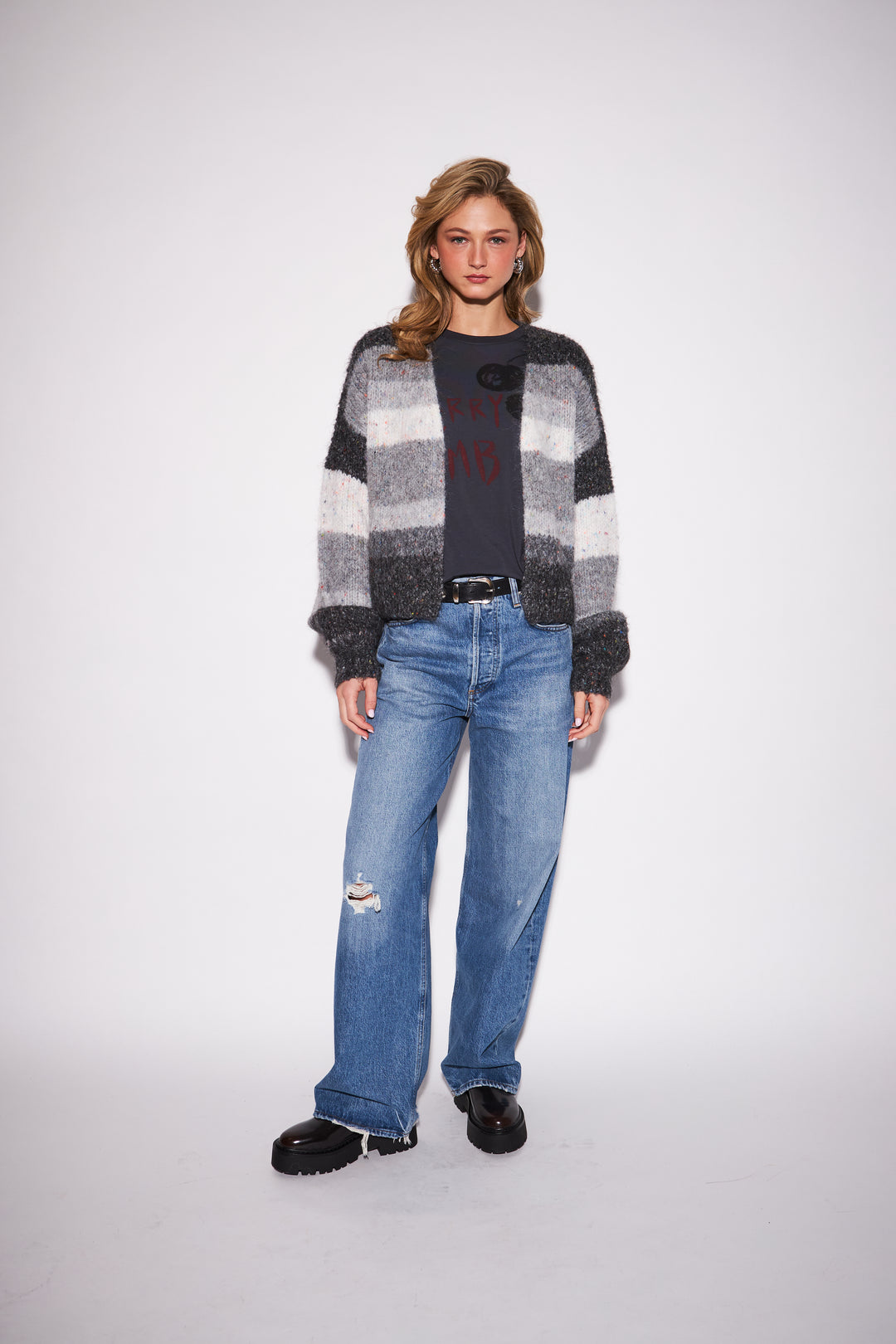 ALANIS COLOUR BLOCKING CARDIGAN (GREYSCALE) - JOHN+JENN
