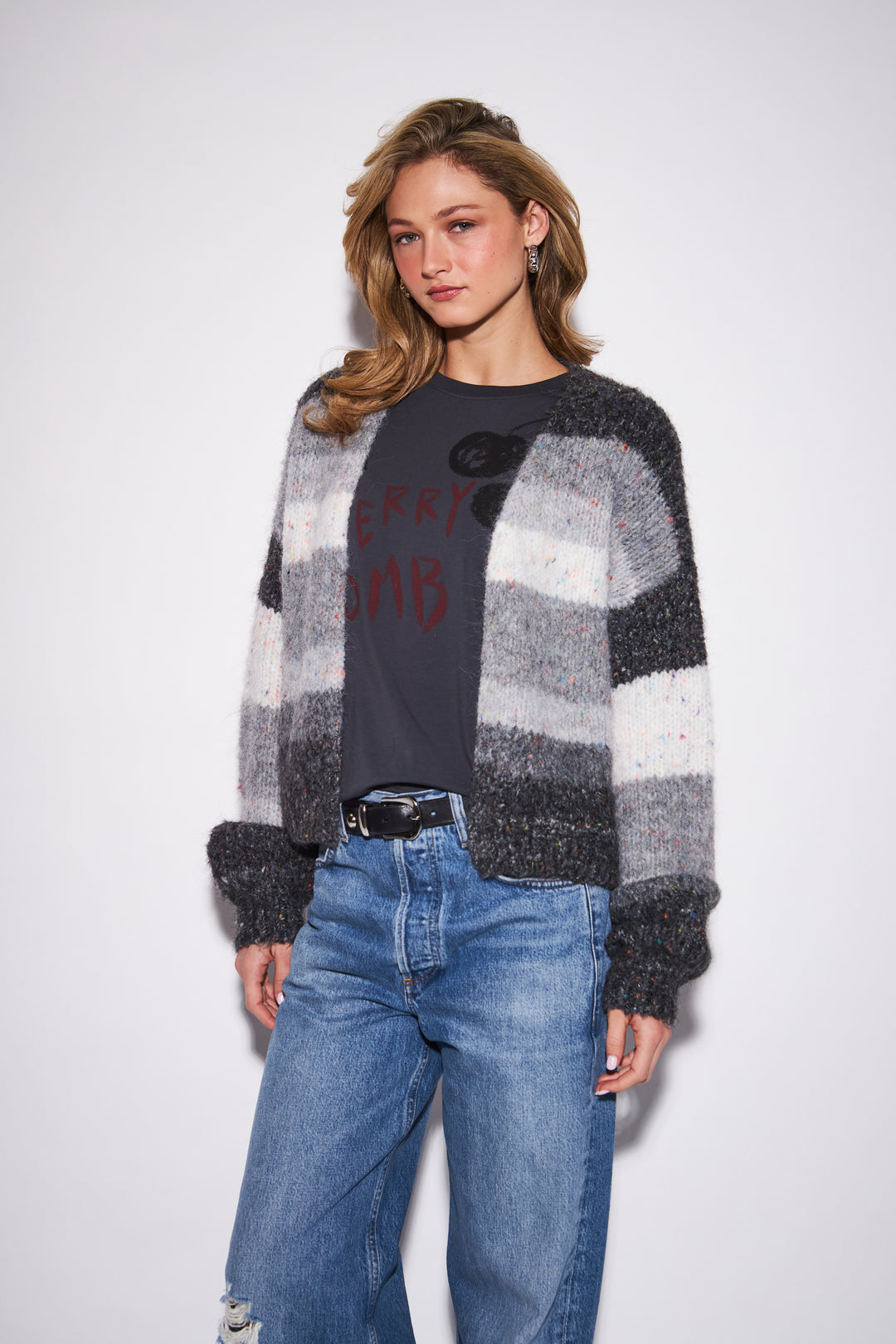 ALANIS COLOUR BLOCKING CARDIGAN (GREYSCALE) - JOHN+JENN