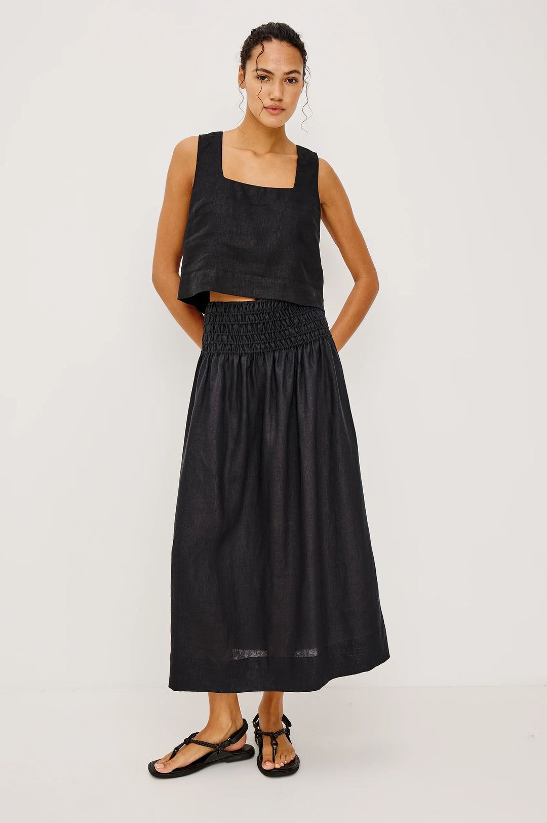 ALESSA LINEN SKIRT (BLACK) - RAILS
