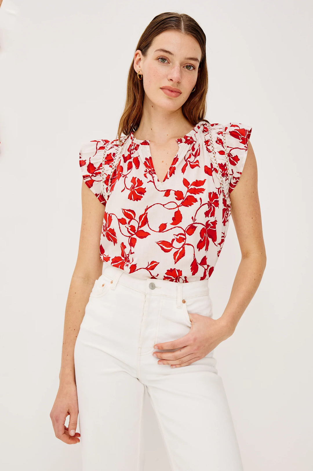 ALLEA RUFFLE TOP (RED JASMINE) - RAILS
