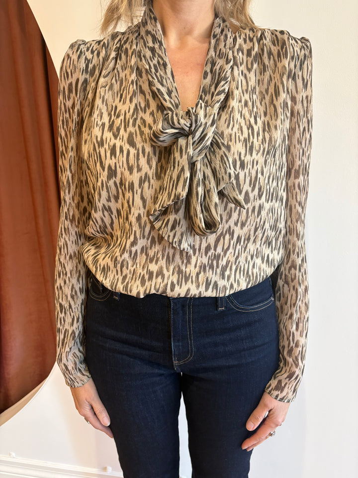 PRINTED CHIFFON BLOUSE WITH DETACHABLE TIE (ANIMAL PRINT) - IRIS SETLAKWE