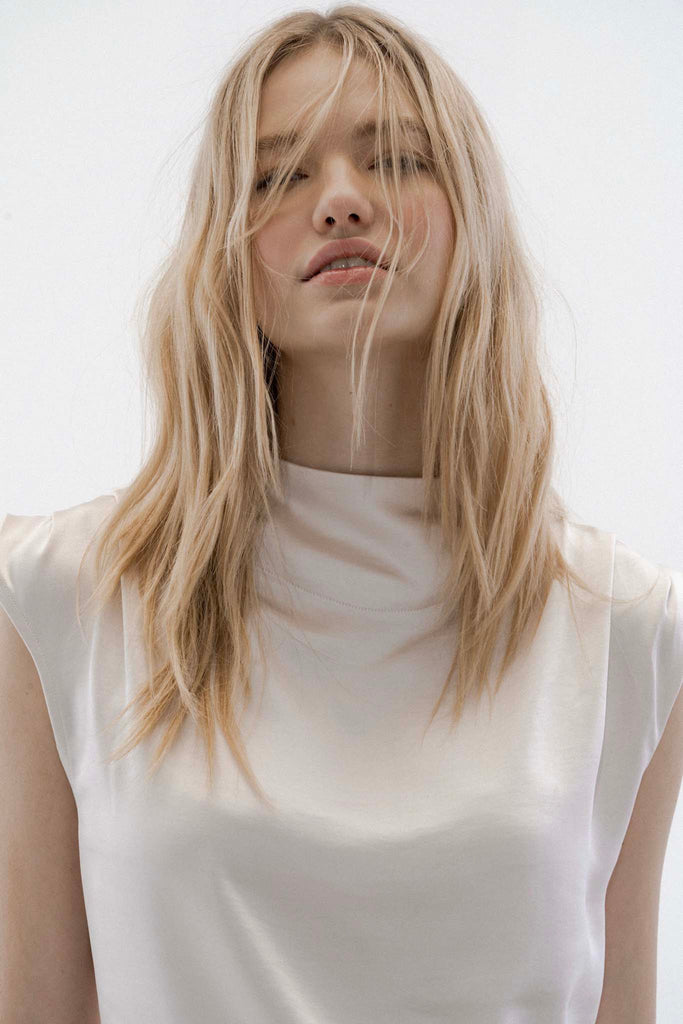 BAHIA DRAPE NECK SATIN TOP - MELISSA NEPTON