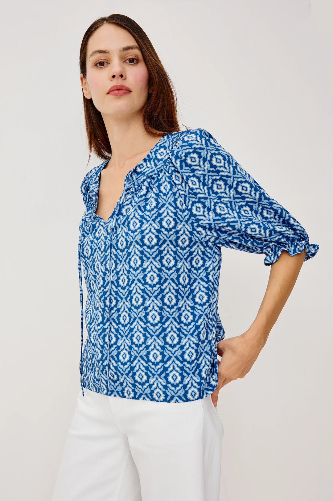 BELINA POPLIN TOP (BLUE IKAT) - RAILS