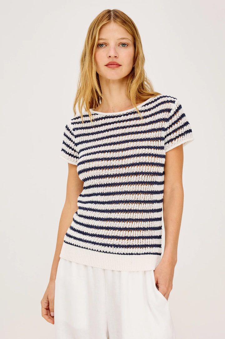 CADY LINEN-BLEND KNIT TOP (IVORY INDIGO STRIPE) - RAILS
