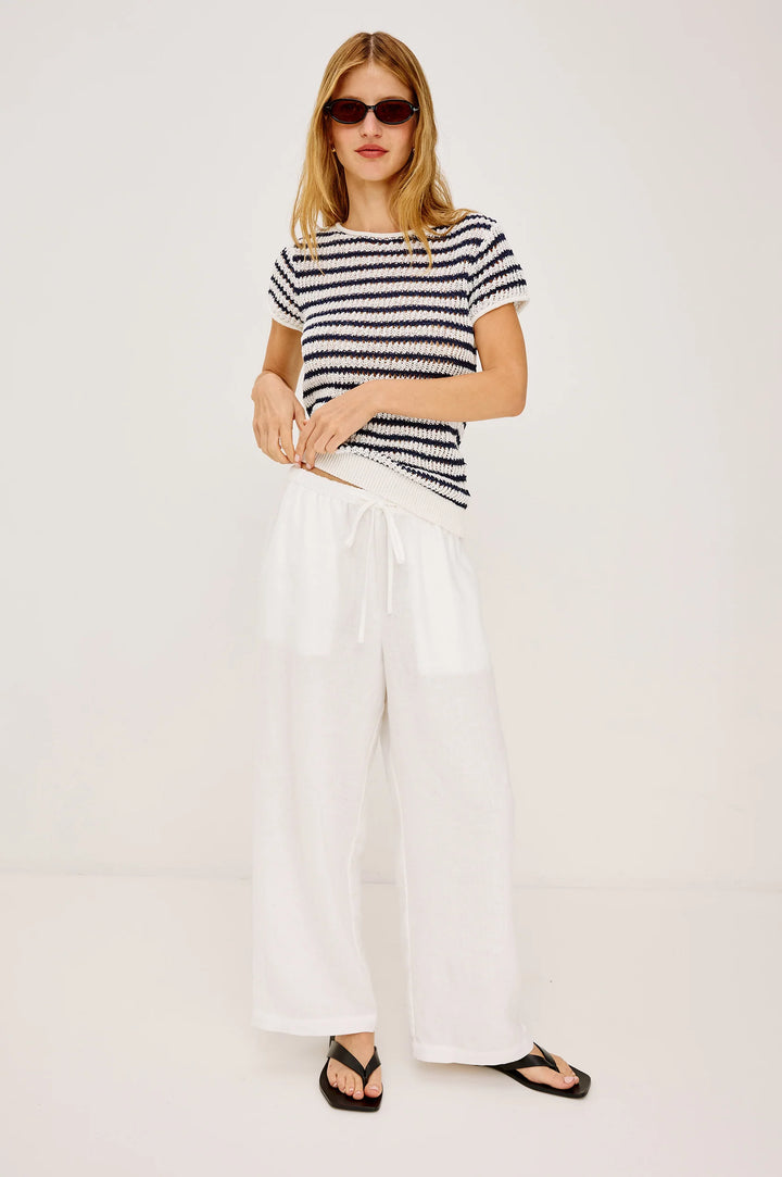 CADY LINEN-BLEND KNIT TOP (IVORY INDIGO STRIPE) - RAILS
