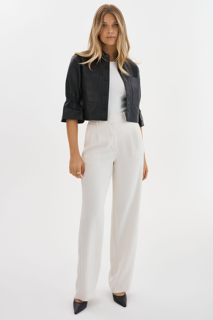 CAROLINA RUFFLE SLEEVE LEATHER JACKET (BLACK) - LAMARQUE