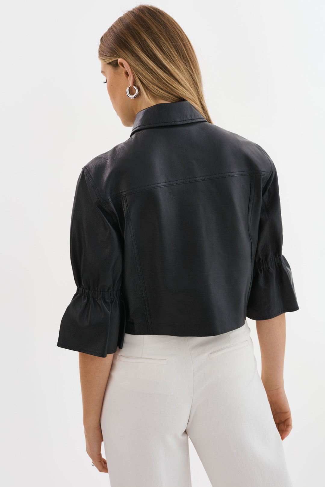 CAROLINA RUFFLE SLEEVE LEATHER JACKET (BLACK) - LAMARQUE
