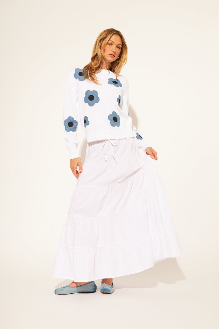 CASPER DENIM FLOWER SWEATER (JEAN GARDEN) - JOHN+JENN