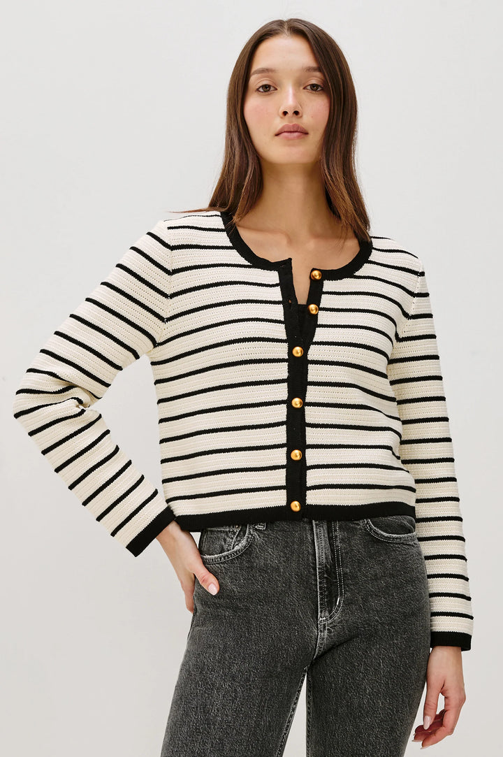 CATANIA STRIPE CARDIGAN (IVORY/BLACK) - RAILS