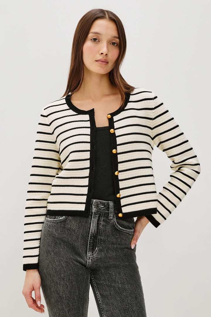 CATANIA STRIPE CARDIGAN (IVORY/BLACK) - RAILS