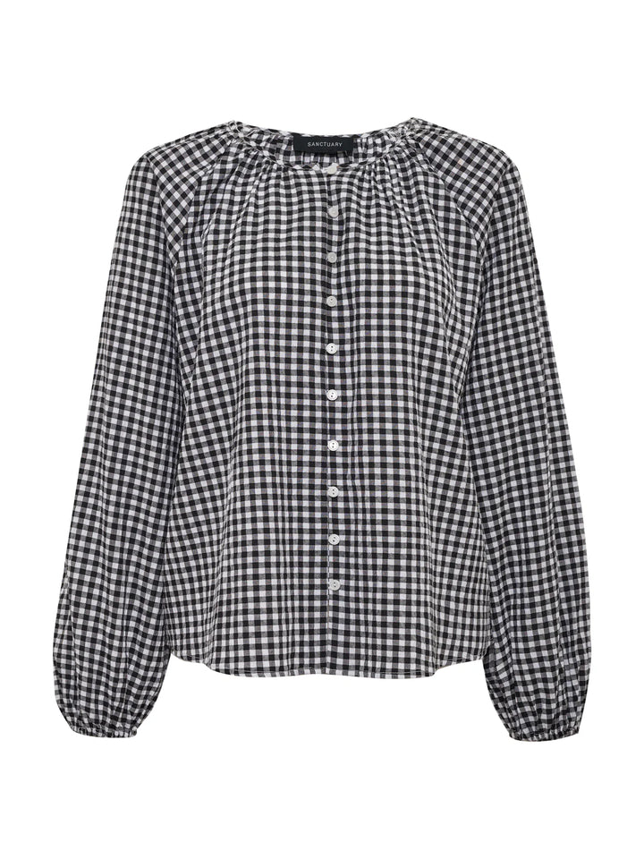 PERFECT GINGHAM BUTTON BLOUSE (PICNIC) - SANCTUARY