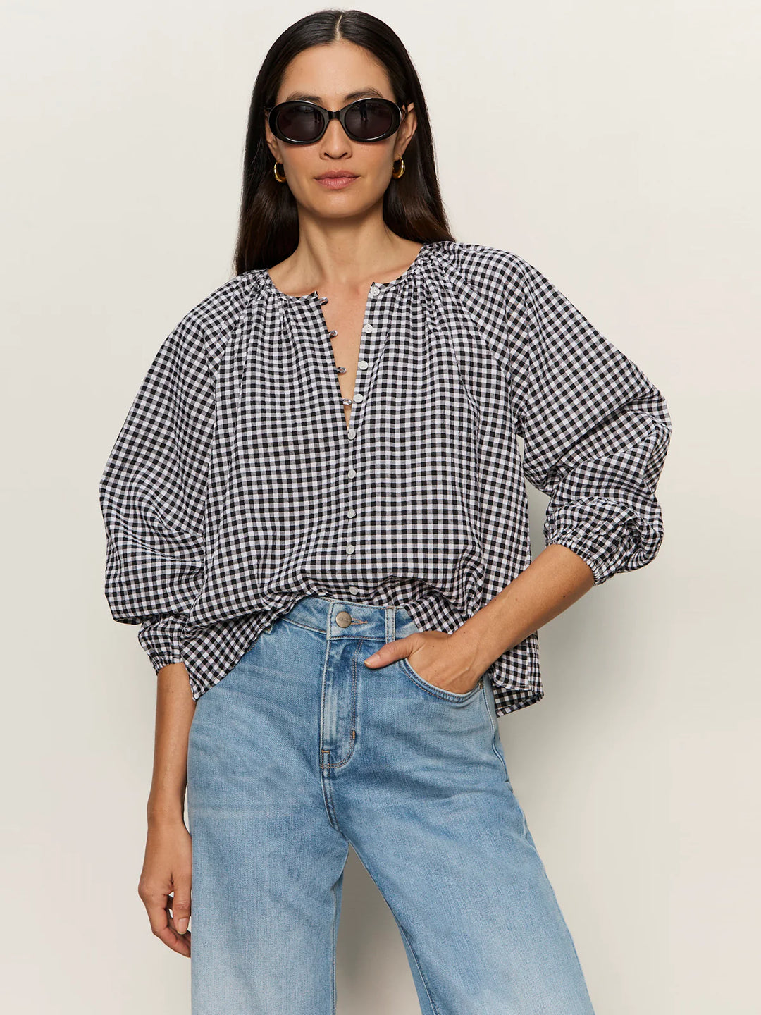 PERFECT GINGHAM BUTTON BLOUSE (PICNIC) - SANCTUARY