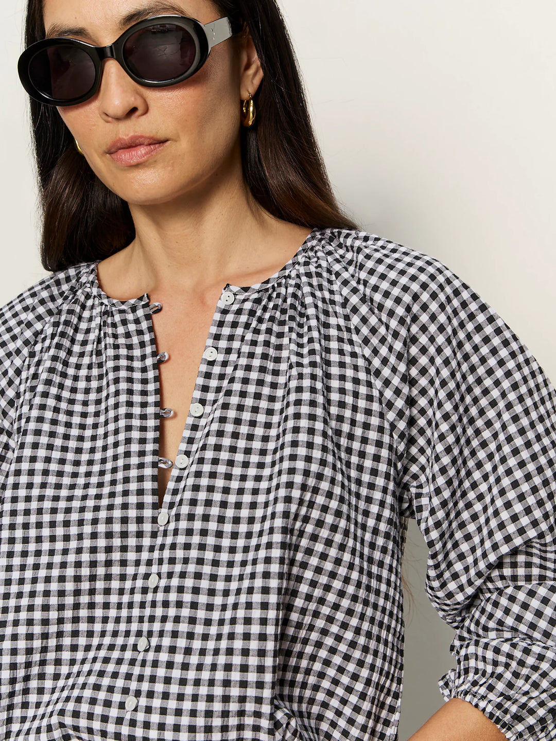 PERFECT GINGHAM BUTTON BLOUSE (PICNIC) - SANCTUARY