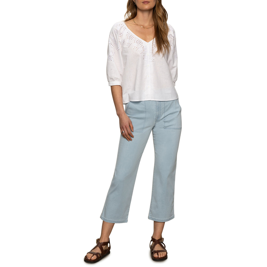 FALLEN BLOOMS LINEN BLOUSE (WHITE) - SANCTUARY