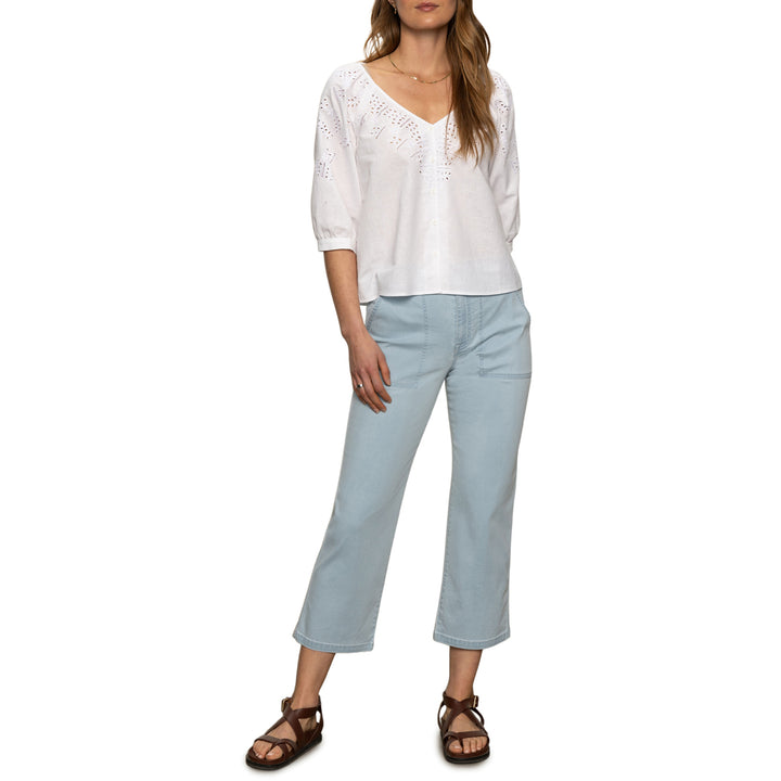 FALLEN BLOOMS LINEN BLOUSE (WHITE) - SANCTUARY