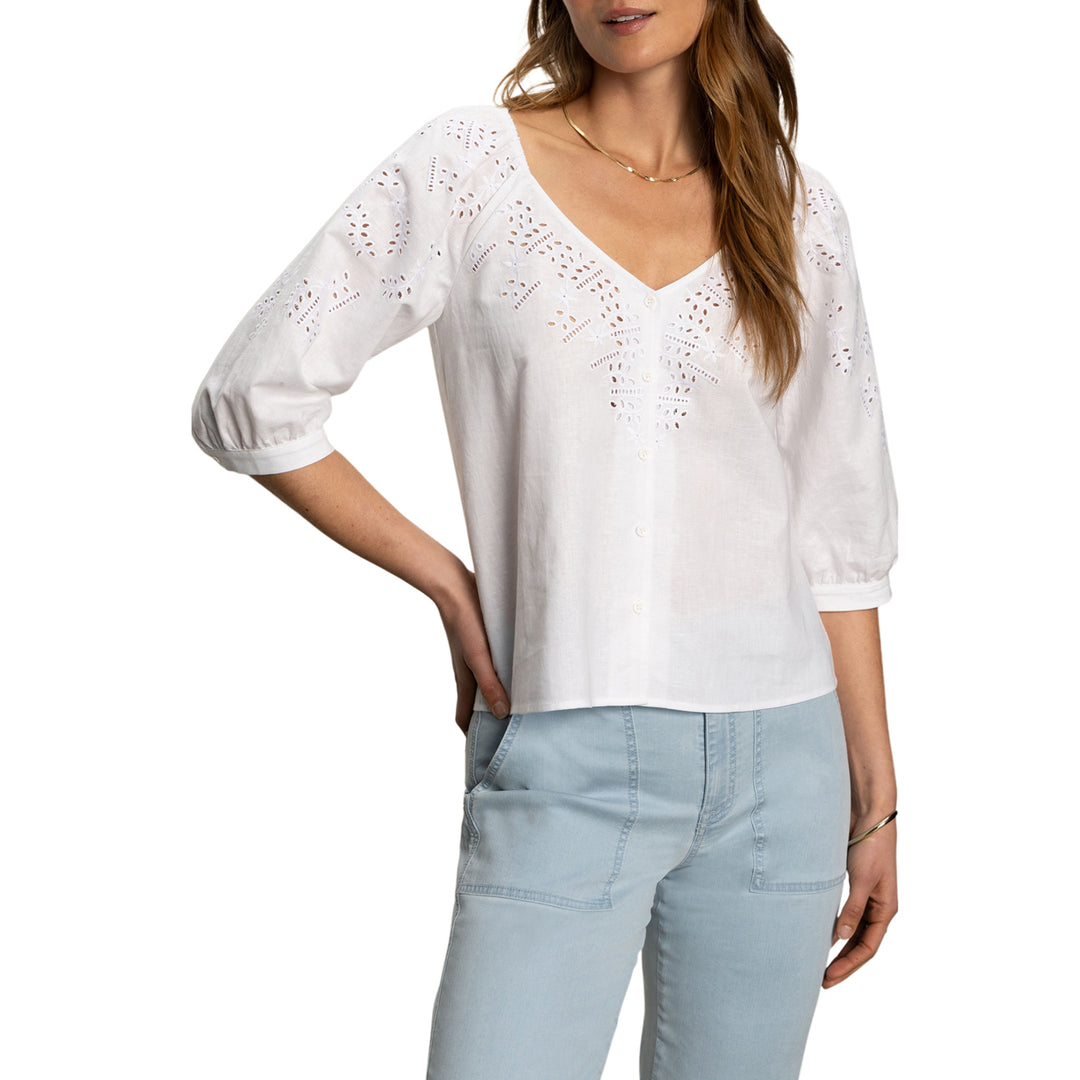 FALLEN BLOOMS LINEN BLOUSE (WHITE) - SANCTUARY