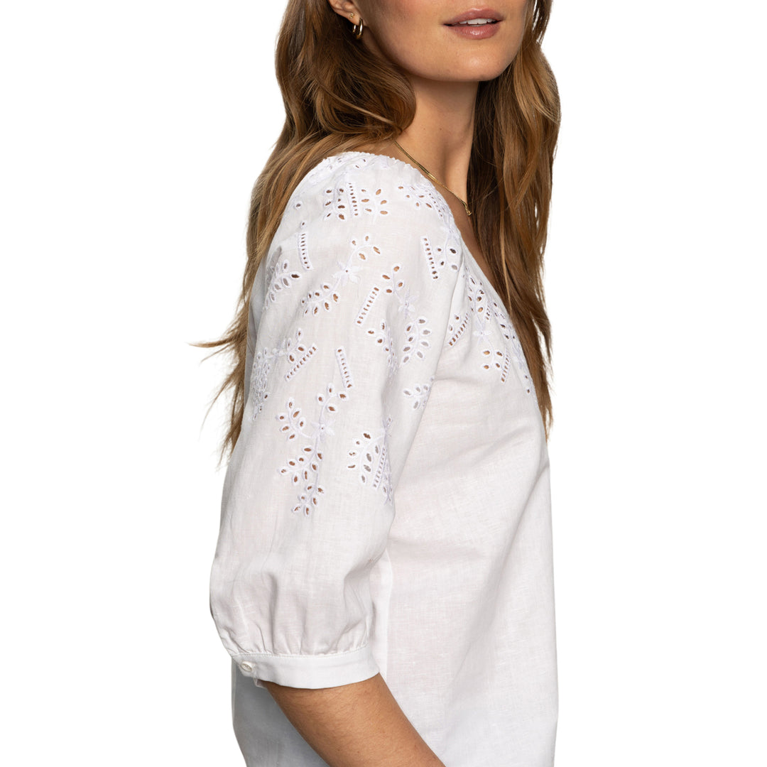 FALLEN BLOOMS LINEN BLOUSE (WHITE) - SANCTUARY
