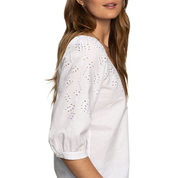 FALLEN BLOOMS LINEN BLOUSE (WHITE) - SANCTUARY
