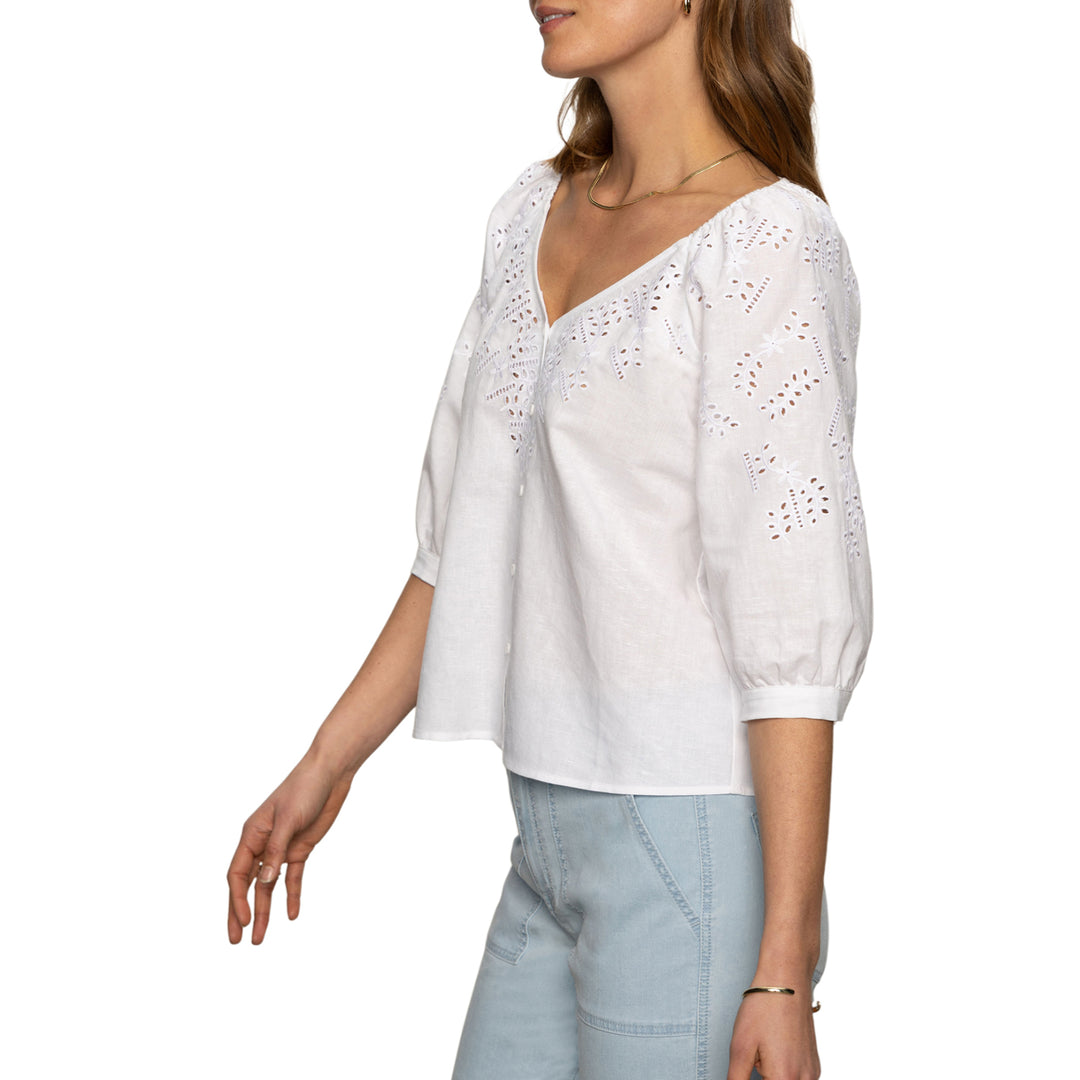 FALLEN BLOOMS LINEN BLOUSE (WHITE) - SANCTUARY