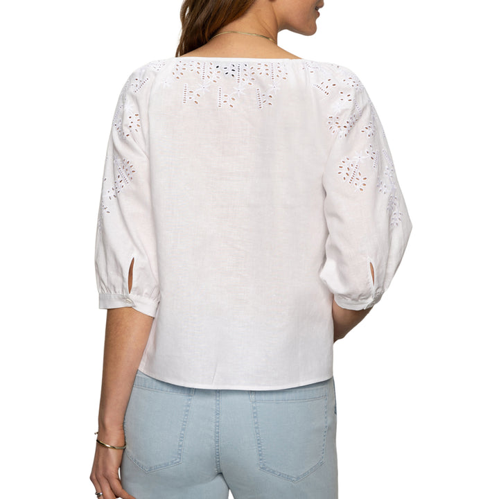 FALLEN BLOOMS LINEN BLOUSE (WHITE) - SANCTUARY