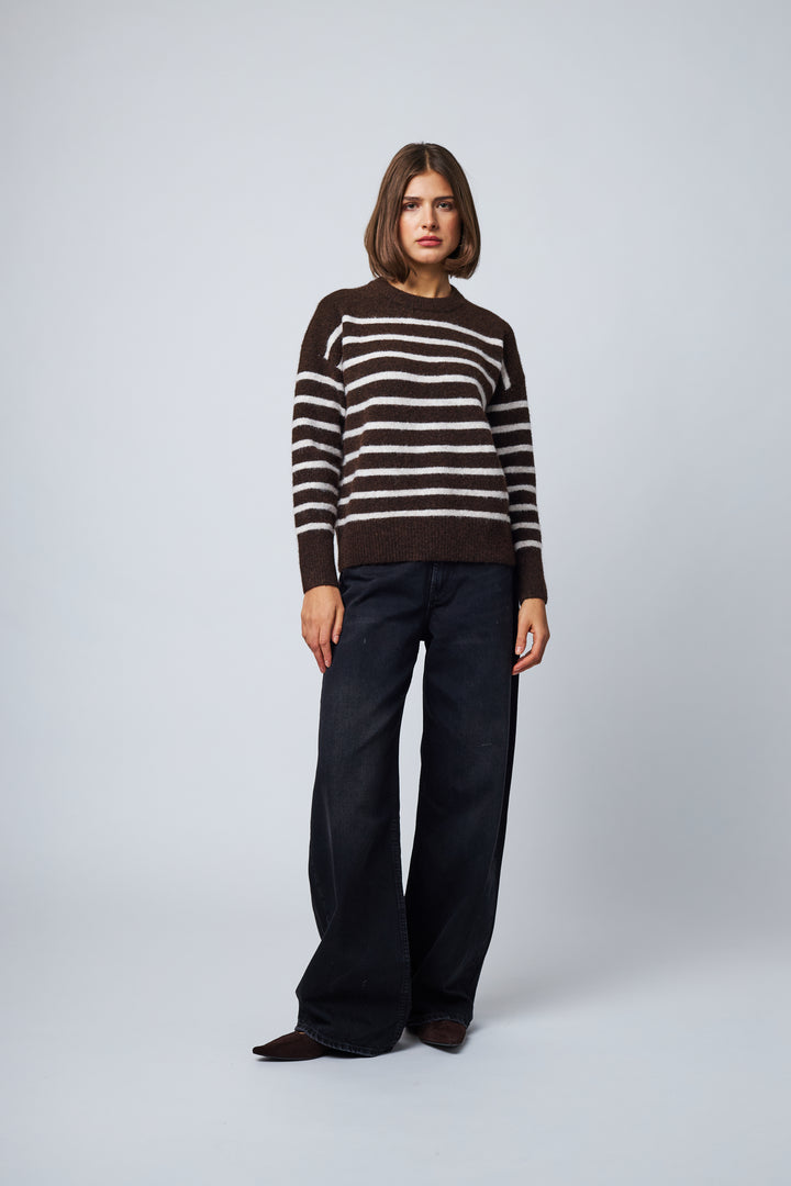 CELESTE STRIPED SWEATER (CHOCOLATE ALMOND) - LINE