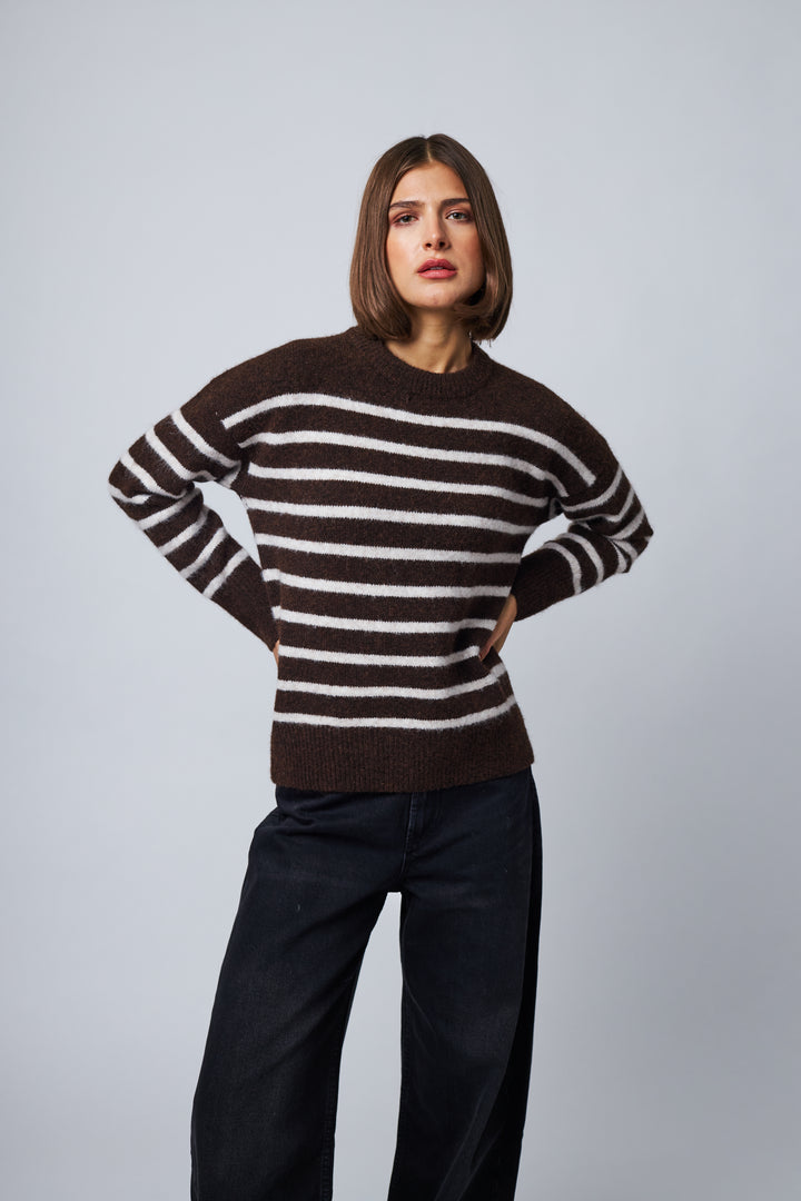 CELESTE STRIPED SWEATER (CHOCOLATE ALMOND) - LINE