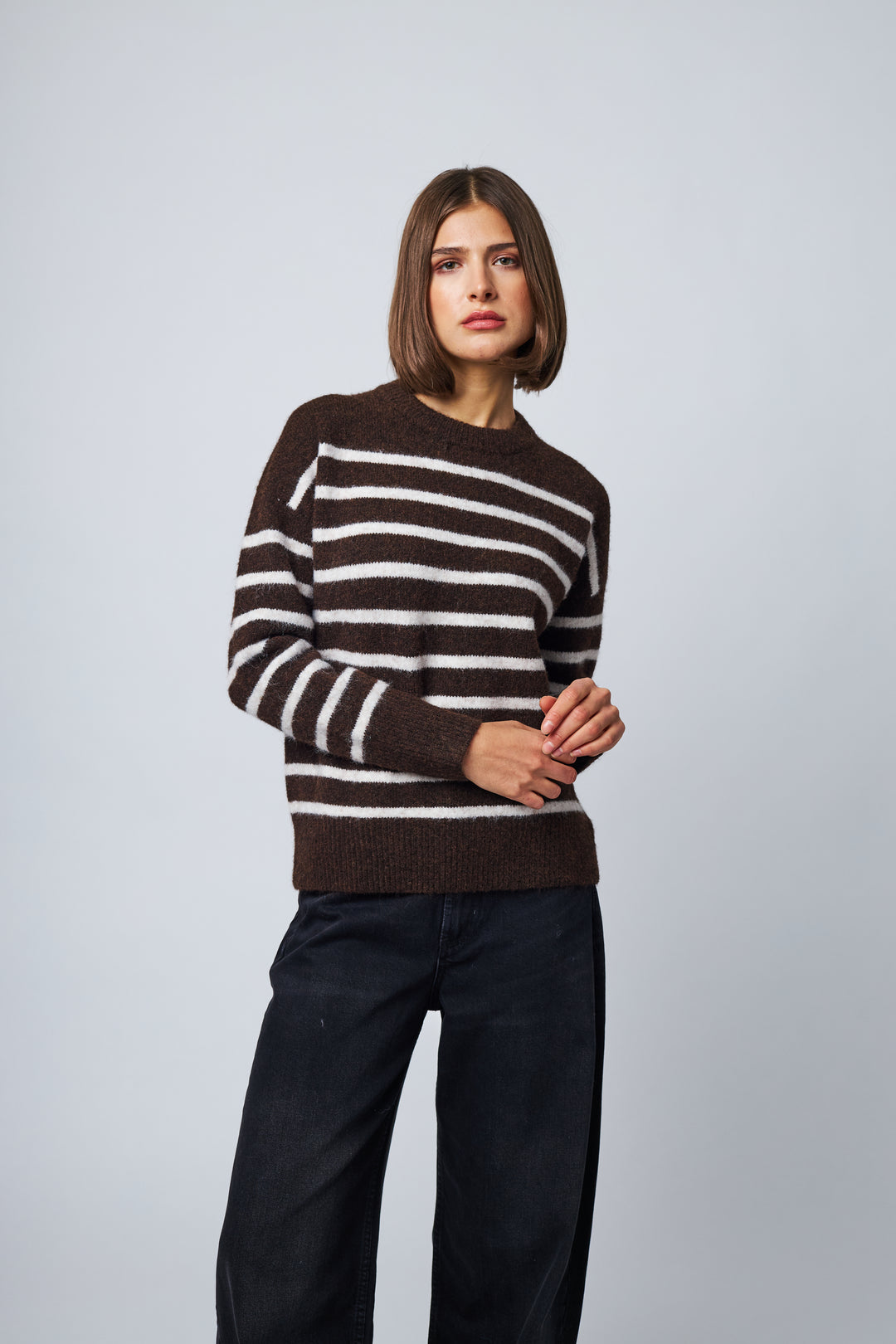 CELESTE STRIPED SWEATER (CHOCOLATE ALMOND) - LINE