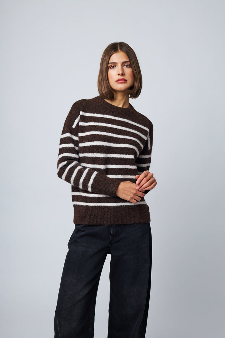 CELESTE STRIPED SWEATER (CHOCOLATE ALMOND) - LINE