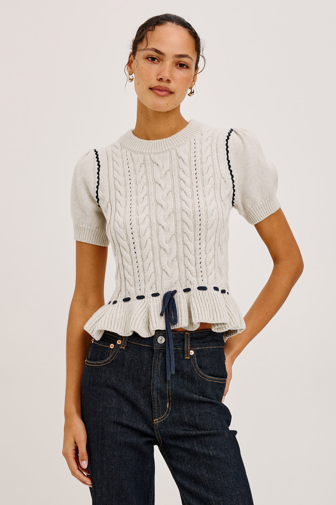 CHANDI BLANKET STITCH SHORT SLEVEE SWEATER - RAILS