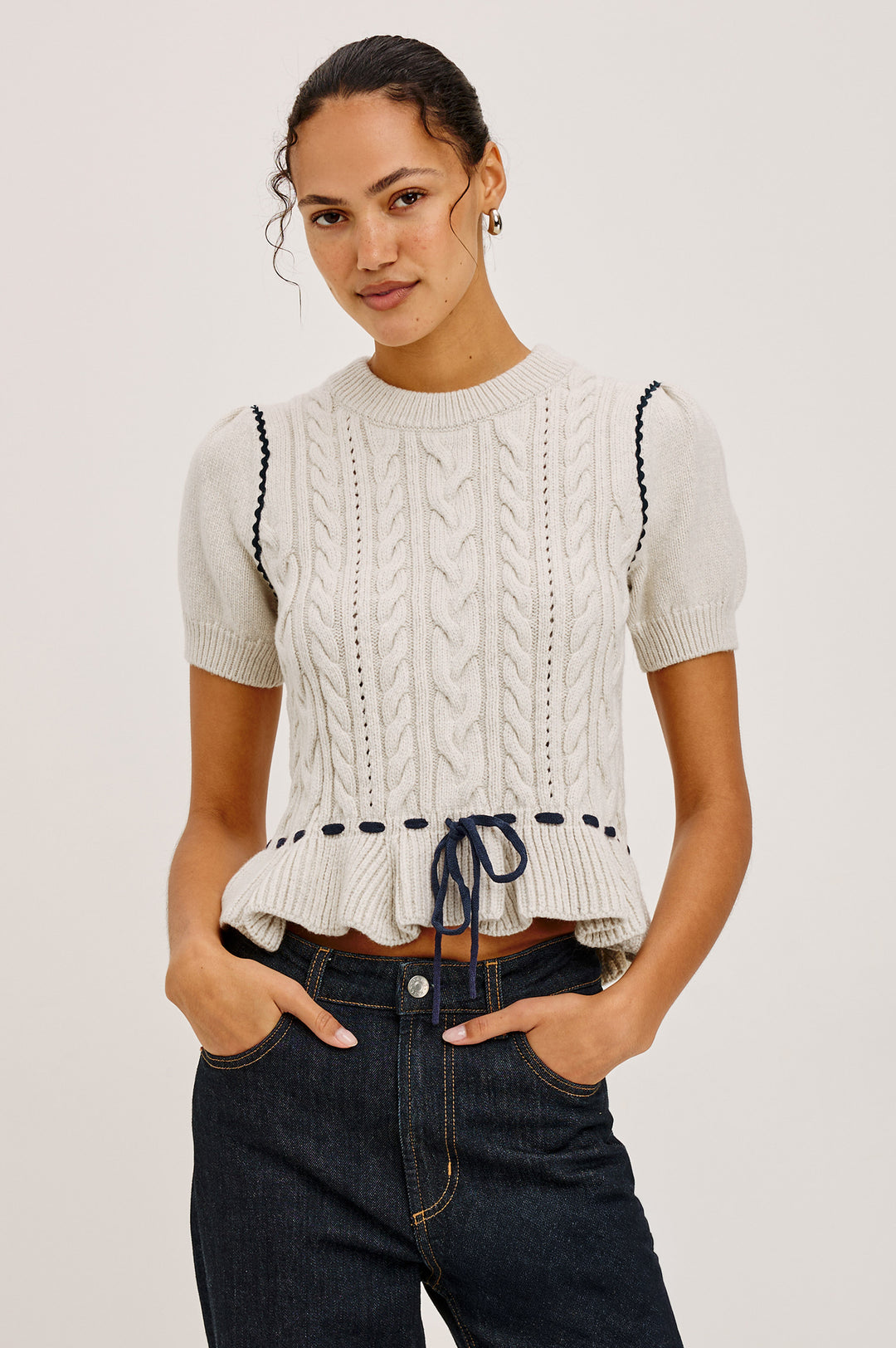 CHANDI BLANKET STITCH SHORT SLEVEE SWEATER - RAILS