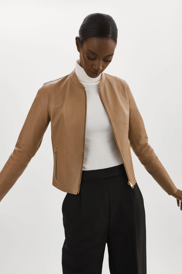 CHAPIN REVERSIBLE LEATHER BOMBER (MOCHA/GOLD) - LAMARQUE
