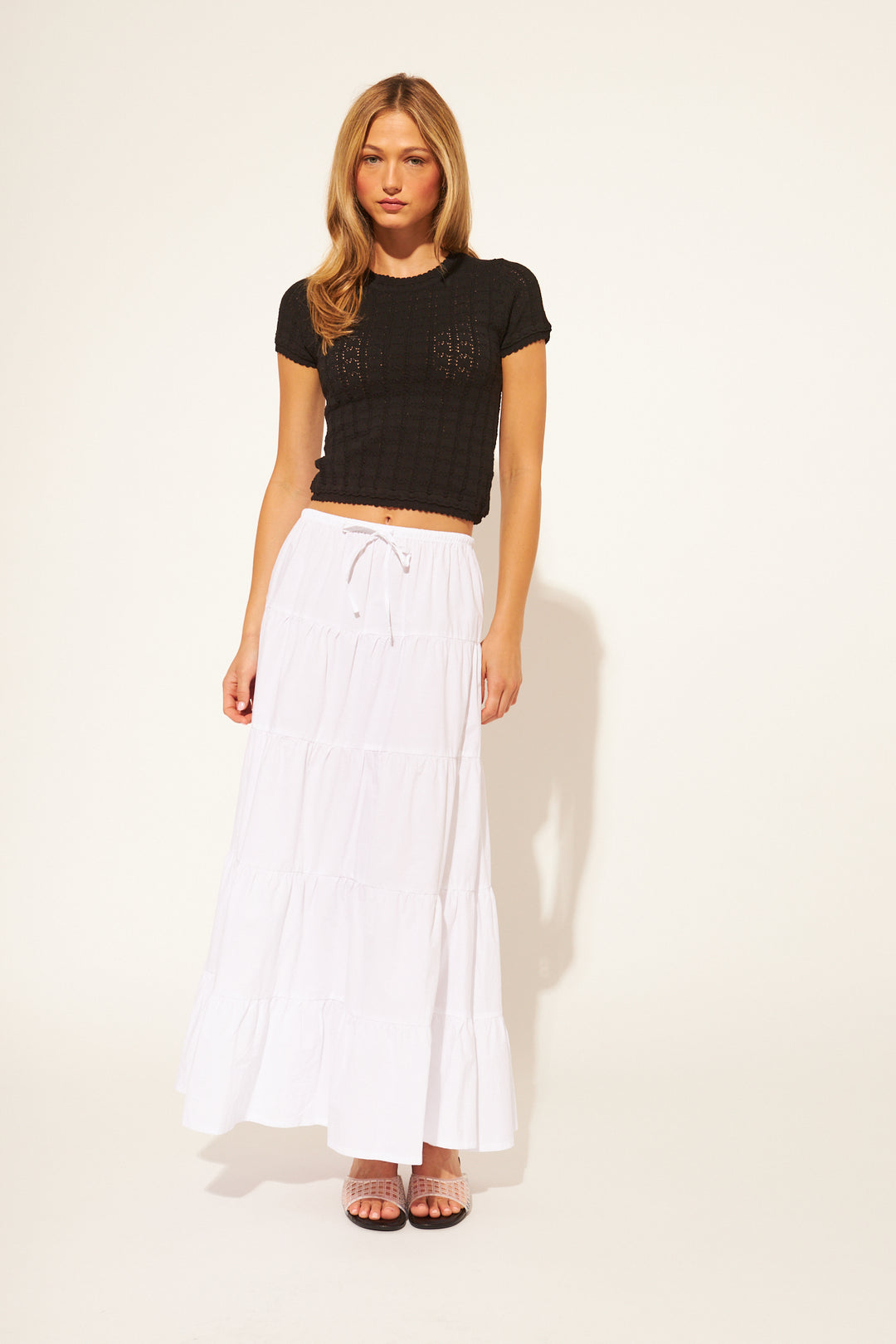 CHARM OPEN STITCH BABY TEE (CAVIAR) - JOHN+JENN