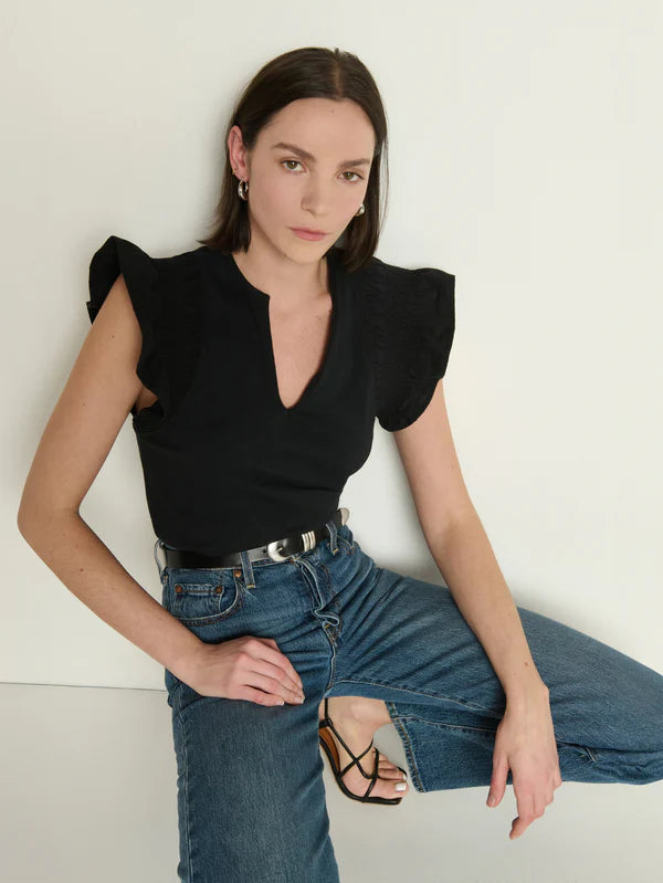 CHRISTA RUFFLE TOP (BLACK) - NATION