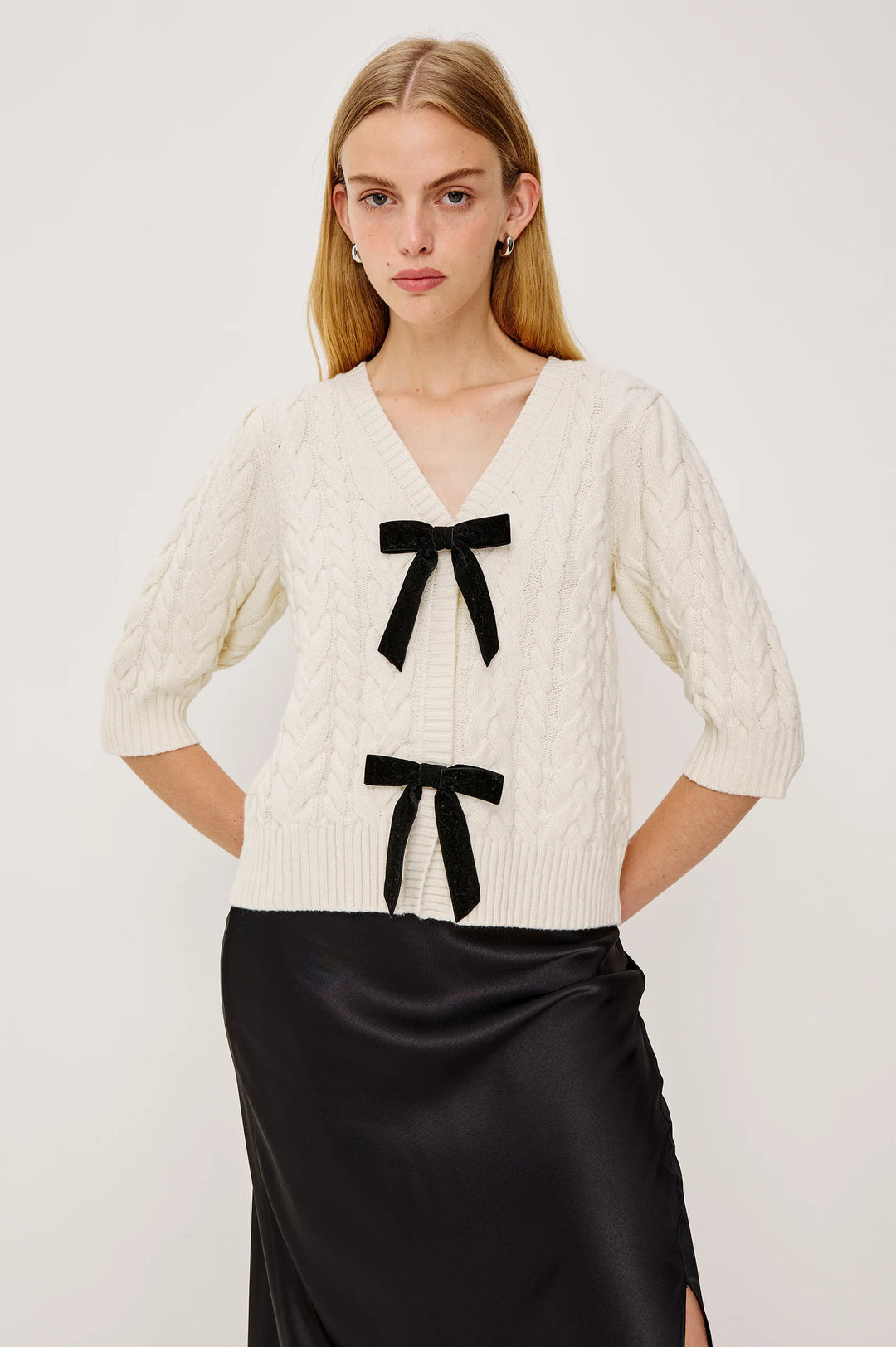 CLARISSA BOW SWEATER (IVORY CABLES) - RAILS