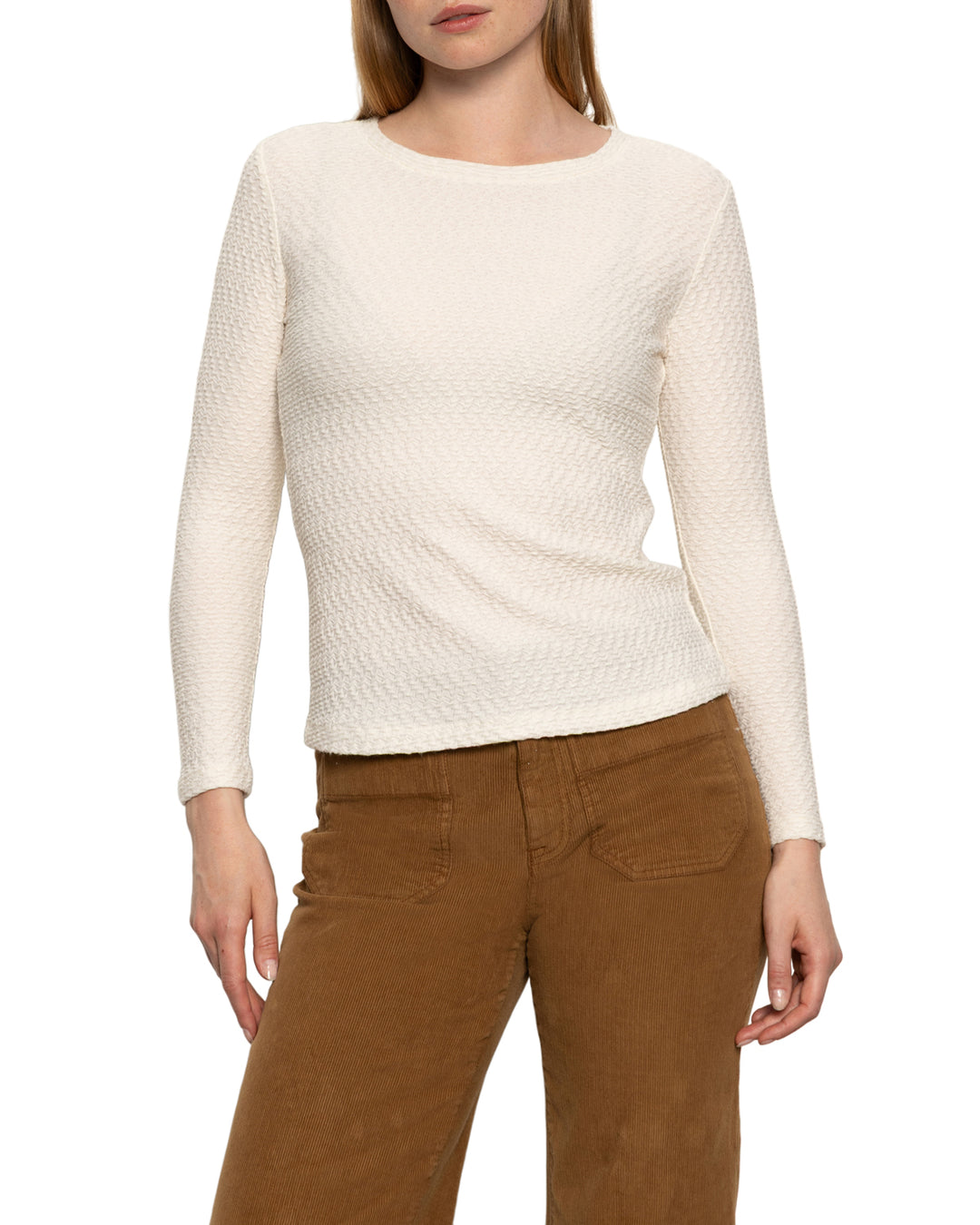 LONG SLEEVE CREW LACE TOP (CHALK) - SANCTUARY