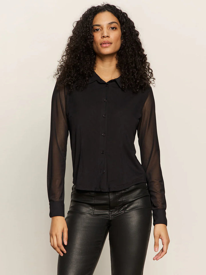 FITTED MESH BUTTON DOWN TOP (BLACK) - SANCTUARY