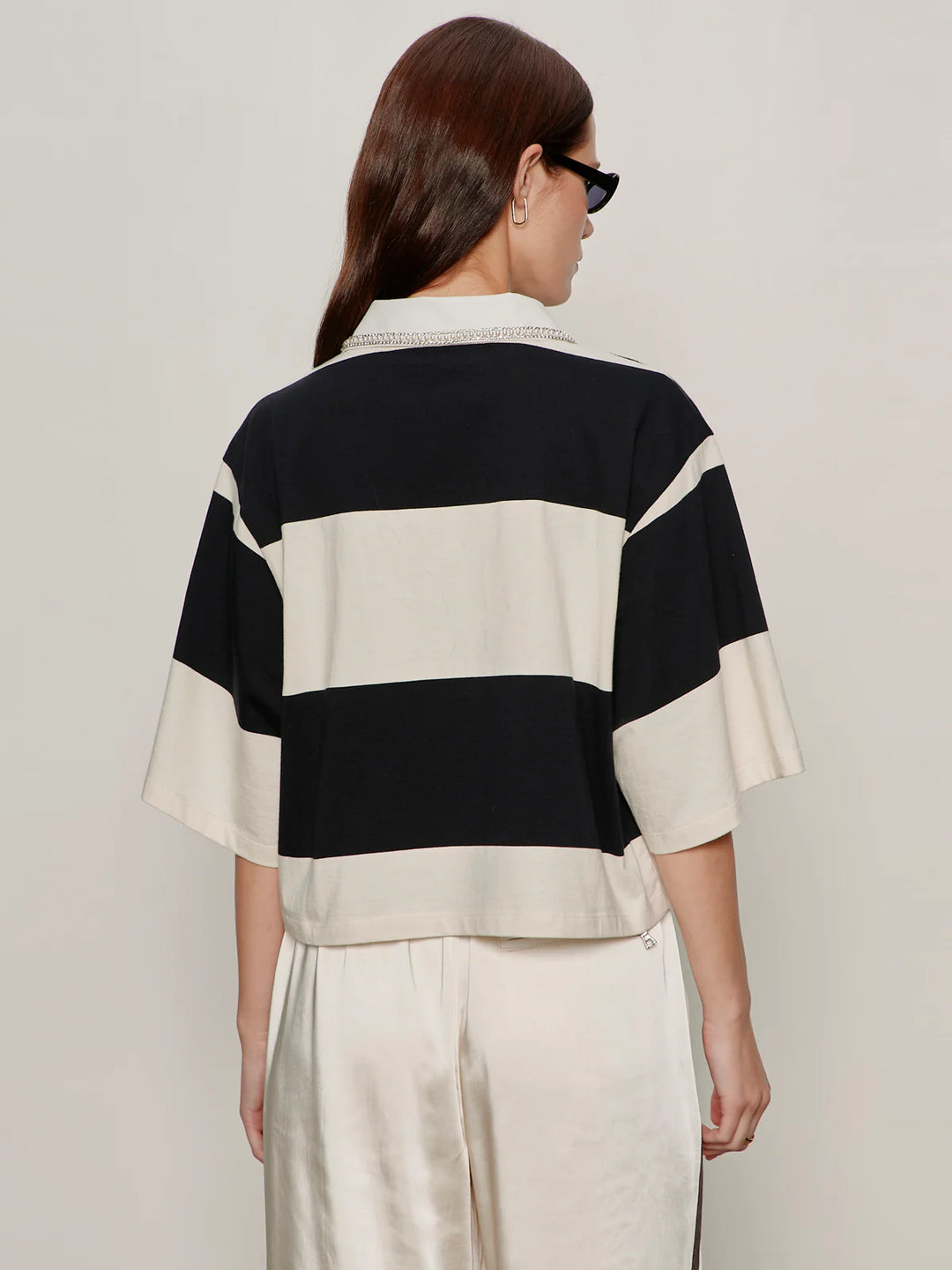 EMBELLISHED POLO TEE (COLLAGEN/BLACK STRIPE) - SANCTUARY