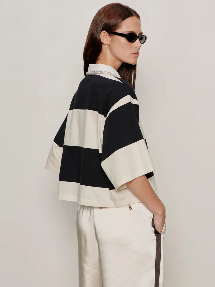 EMBELLISHED POLO TEE (COLLAGEN/BLACK STRIPE) - SANCTUARY