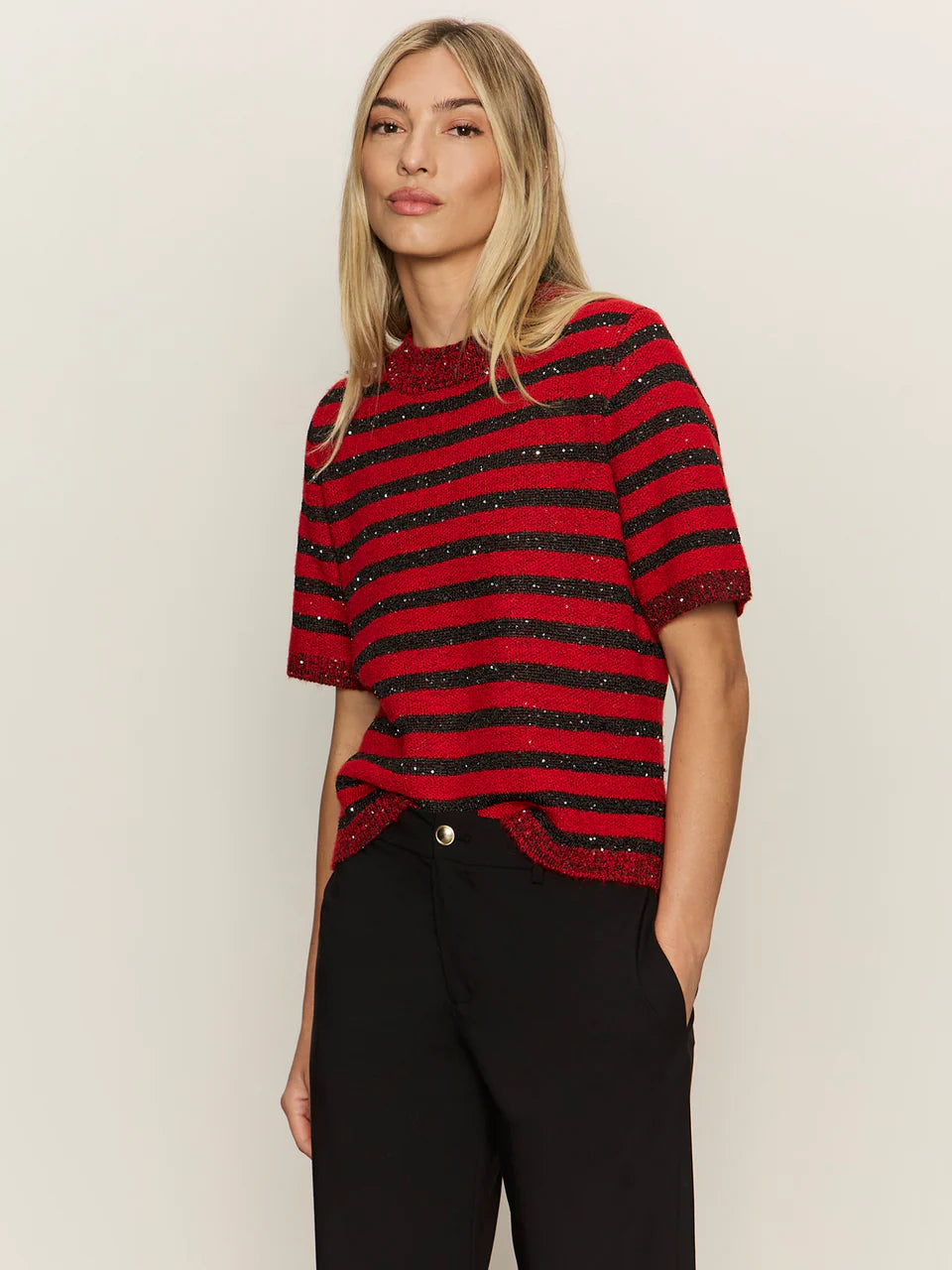 SHORT SLEEVE SHINE SWEATER TEE (CHERRY LACQUER) - SANCTUARY