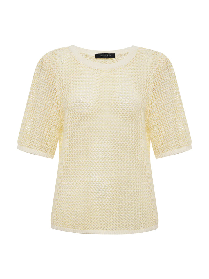 OPEN KNIT SWEATER TEE (LEMON DROP/CHALK) - SANCTUARY