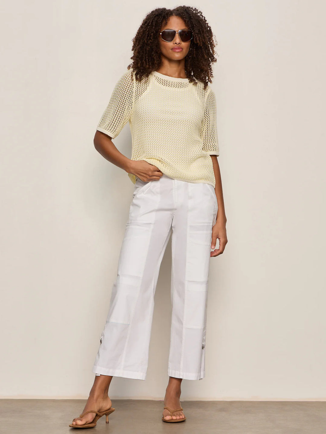 OPEN KNIT SWEATER TEE (LEMON DROP/CHALK) - SANCTUARY