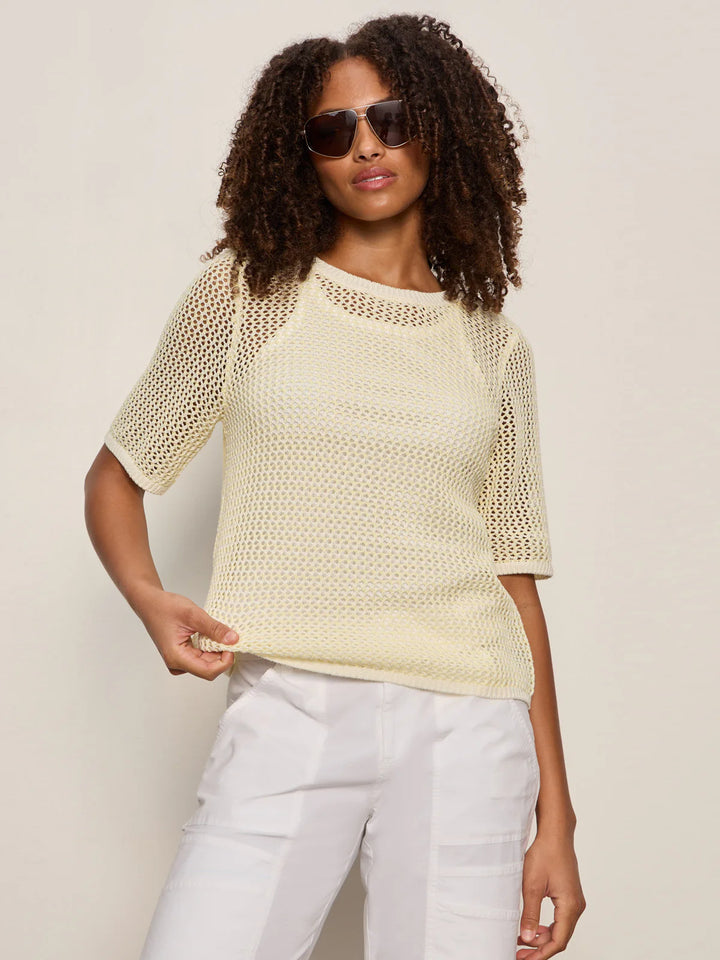 OPEN KNIT SWEATER TEE (LEMON DROP/CHALK) - SANCTUARY